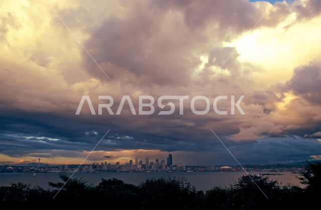 View of cloudy skies in Dubai and Abu Dhabi, thickening of black clouds heralding rain, cold winter weather in the United Arab Emirates, sudden climate change