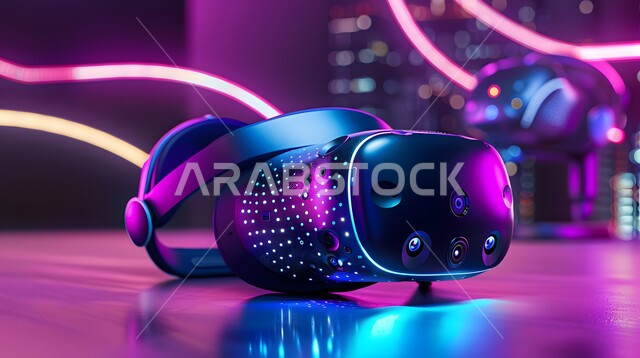 الابتكارات الحديثة و تطور تقنيات الذكاء الصطناعي، مفهوم التقدم التقني والتكنولوجي، الأجهزة التقنية الحديثة والمتطورة، صورة مقربة لنظارات الواقع الافتراضي ثلاثية الأبعاد، رؤية مستقبلية سعودية2030 