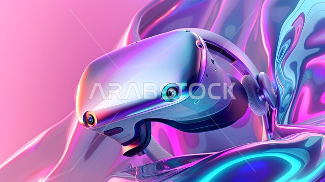 The concept of technical and technological progress, modern and advanced technical devices, a close-up of 3D virtual reality glasses, modern innovations and the development of artificial intelligence technologies, a Saudi future vision 2030