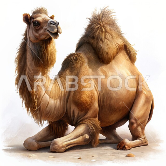 وسائل مواصلات قديمة، سفينة الصحراء ذو السنامين، تربية الابل والجمال في المملكة العربية، حيوان الجمل العربي الأصيل، خلفية بيضاء