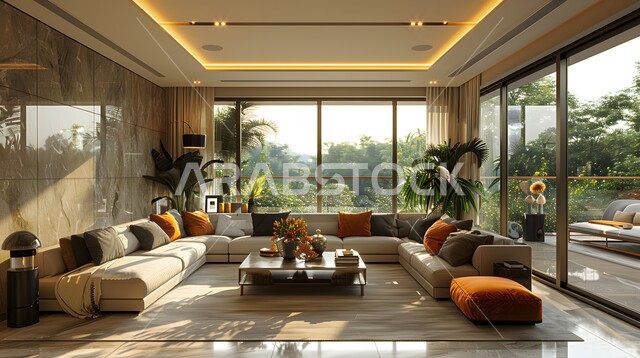 زراعة ورعاية نباتات الزينة المنزلية، غرفة معيشة ومجالس عربية تقليدية، تحف واكسسوارات أنيقة، ديكور داخلي راقي للفلل والشقق السكنية في المملكة العربية السعودية، التصاميم الداخلية لغرف الجلوس على الطراز العربي الاسلامي