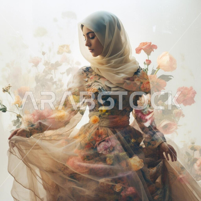 الأناقة والاهتمام بالمظهر الخارجي، حجابات نسائية عصريه حديثه, مفهوم الأنوثة والنعومة، صورة مقربة لإمرأة عربية خليجية سعودية مبتسمة ترتدي الحجاب تنظر بإيماءات الثقة بالنفس والسرور