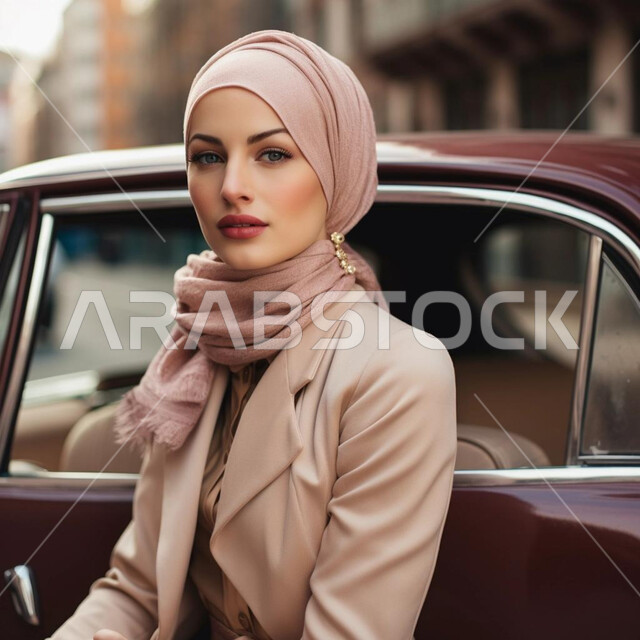 الاهتمام بالأناقة والمظهر الخارجي، حجابات نسائية عصريه حديثه, مفهوم الأنوثة والنعومة، صورة مقربة لإمرأة عربية خليجية سعودية مبتسمة ترتدي الحجاب والنظارة الشمسية تنظر إلى الكاميرا بإيماءات الثقة بالنفس والسرور