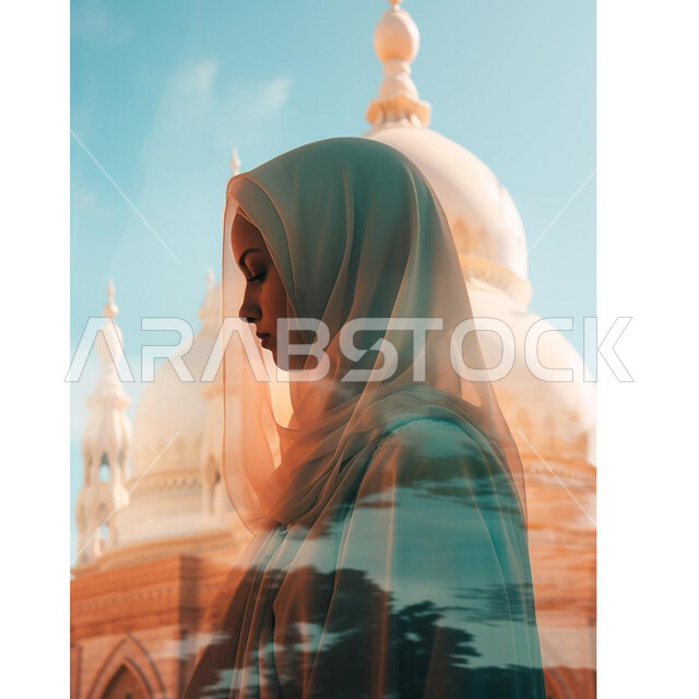 الأناقة والاهتمام بالمظهر الخارجي، حجابات نسائية عصريه حديثه, مفهوم الأنوثة والنعومة، إمرأة عربية خليجية سعودية ترتدي الحجاب تنظر إلى شيء ما بإيماءات الخجل 