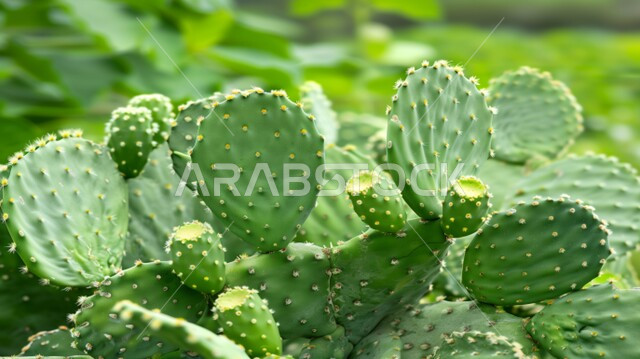 حبات من الفاكهة الصيفية اللذيذة، منتجات ومحاصيل وطنية محلية سعودية، صورة مقربة لشجرة التين الشوكي المثمرة الشهية الناضجة، موسم حصاد الفواكه في المملكة