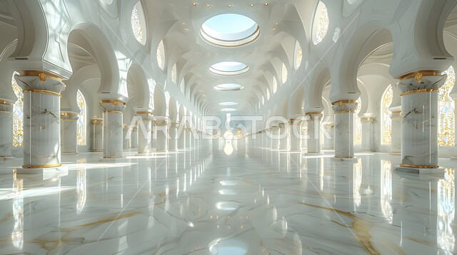 زخارف كلاسيكيه محفره في الاعمده والاسقف في المداخل والساحات الخارجيه، ديكورات من الجبس والرخام الابيض،  تصميم داخلي لقصر فاخر