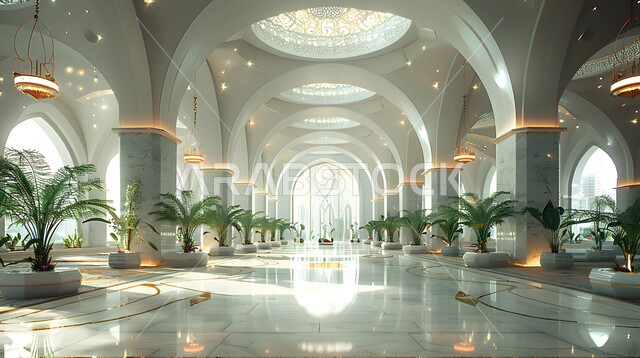 تصميم داخلي لقصر فاخر، ديكورات من الجبس والرخام الابيض،  زخارف كلاسيكيه محفره في الاعمده والاسقف في المداخل والساحات الخارجيه