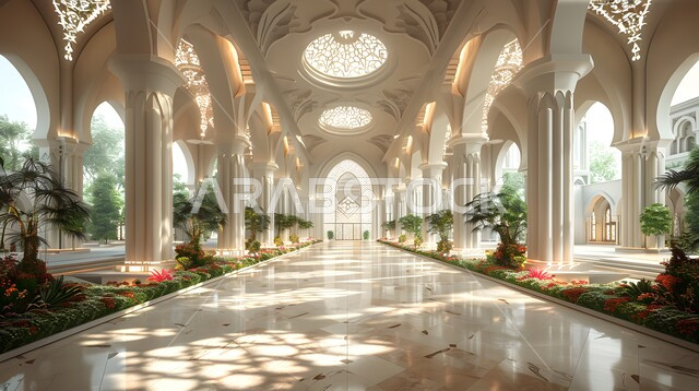 تصميم داخلي لقصر فاخر، ديكورات من الجبس والرخام الابيض،  زخارف كلاسيكيه محفره في الاعمده والاسقف في المداخل والساحات الخارجيه