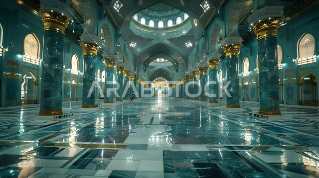 زخارف كلاسيكيه محفره في الاعمده والاسقف في المداخل والساحات الخارجيه، ديكورات من الجبس والرخام الأزرق،  تصميم داخلي لقصر فاخر