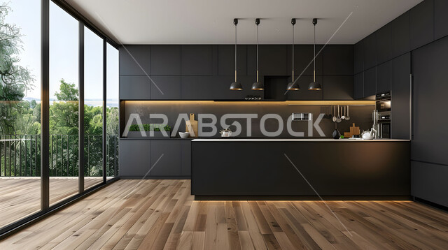 ديكور داخلي راقي لمطبخ أنيق، التصميم العصري للمطابخ الفاخرة في المملكة العربية السعودية، التحف والأكسسوارات المنزلية، الفن الهندسي المعماري للفلل والشقق السكنية