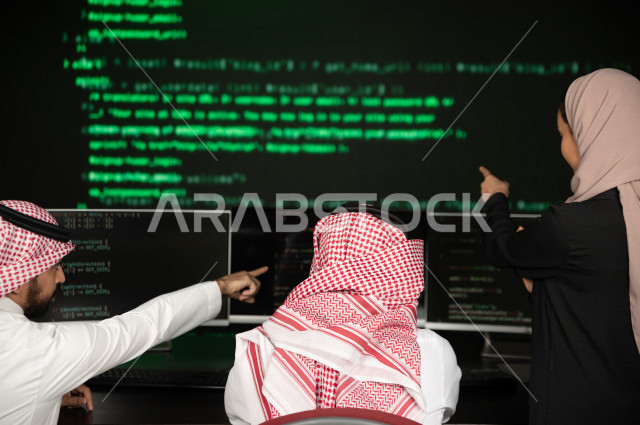 Saudi Gulf workforce working as a web developer, using a variety of programming languages to develop and build websites, technologies and computers, machine learning