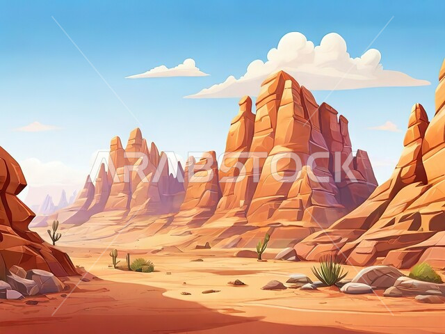 Wild herbs and plants on mountain peaks and heights, a view of the sky filled with white clouds, illustrations of the desert environment and landscapes in the Kingdom of Saudi Arabia, rock formations and formations of the mountains