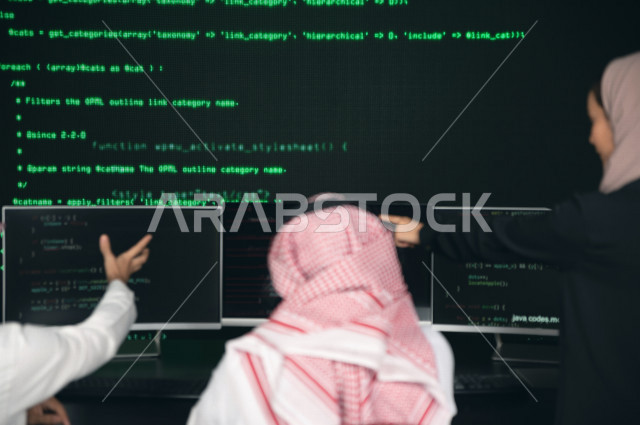 Saudi Gulf workforce working as a web developer, using a variety of programming languages to develop and build websites, technologies and computers, machine learning