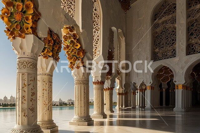 الفن الهندسي المعماري على الطراز الحديث لمسجد الشيخ زايد الكبير في مدينة أبو ظبي، أماكن ومعالم دينية اسلامية مقدسة في الامارات العربية المتحدة، الساحة الخارجية للجامع، أداء الصلوات والاجتهاد في العبادة والتقرب الى الله