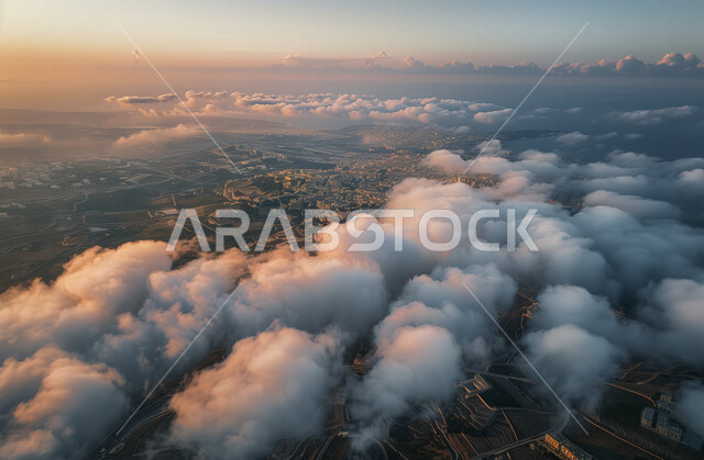  منظر الغيوم والسحب في السماء فوق التضاريس الطبيعية والتكوينات والتشكلات الصخرية، صورة جوية لجبال تنومة في منطقة عسير، قمم ومرتفعات سلسلة السروات الجبلية في محافظة النماص، الأماكن والمناطق الطبيعية في المملكة العربية السعودية