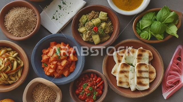 اتباع حمية غذائية بسعرات حرارية قليلة، الخضراوات الطازجة للمساعدة على خارة الوزن، وجبة فطور صحية مليئة بالفوائد والفيتامينات، سفرة إفطار في الصباح الباكر بأصناف من المأكولات الشهية