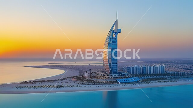 جذب واستقطاب السياح من انحاء العالم، النمو والتطور العمراني على ساحل الخليج العربي، الواجهة السياحية في الامارات العربية المتحدة، الفن الهندسي المعماري للأبراج وناطحات السحاب، فندق برج العرب في مدينة دبي