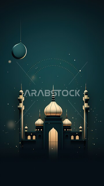 مناسبات وأعياد دينية اسلامية، الفن الهندسي المعماري لقبب ومآذن المساجد، أجواء رمضانية روحانية, ديكورات وزينة شهر رمضان المبارك، بطاقة معايدة وتهنئة للإحتفال بقدوم الشهر الفضيل