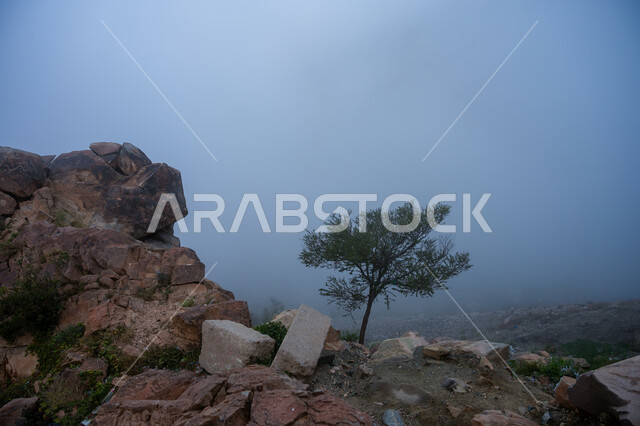 التضاريس والتكوينات الصخرية في القمم والمرتفعات الجبلية، أماكن سياحية مشهورة، الأجواء الشتوية الهادئة، سلسلة جبال الهدا في مدينة الطائف غرب المملكة العربية، الاستمتاع بالمناظر الطبيعة