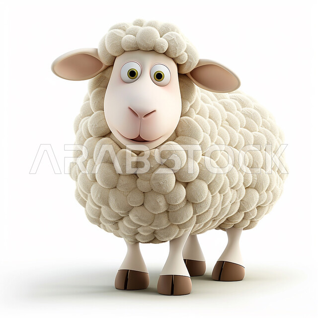 قربان و أضحية عيد الاضحى المبارك، مجسم ثلاثي الابعاد لحيوان الخاروف الابيض، أعياد دينيه إسلاميه, رسوم توضيحية ثري دي لحيوان ثدي أليف، خلفية بيضاء