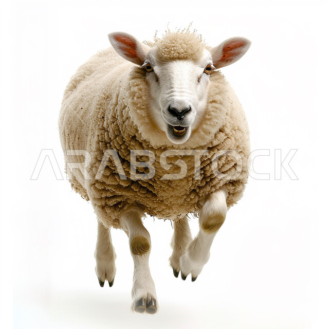 رسوم توضيحية ثلاثية الأبعاد لمجسم خاروف أبيض, أغنام عيد الأضحى المبارك, أضاحي وقربان الأعياد الاسلامية, خلفية بيضاء