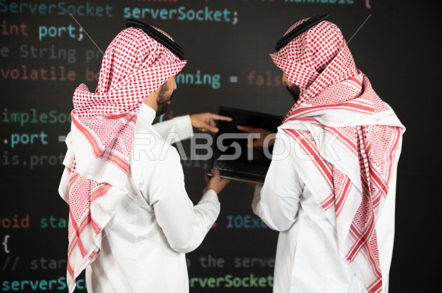 Saudi Gulf workforce working as a web developer, using a variety of programming languages to develop and build websites, technologies and computers, machine learning
