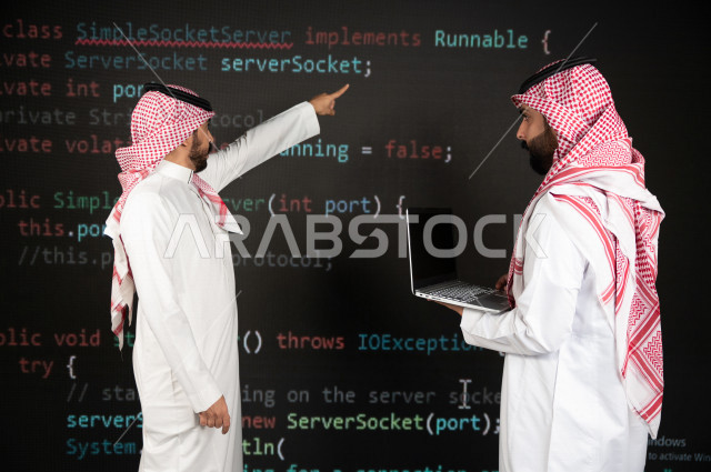 Saudi Gulf workforce working as a web developer, using a variety of programming languages to develop and build websites, technologies and computers, machine learning