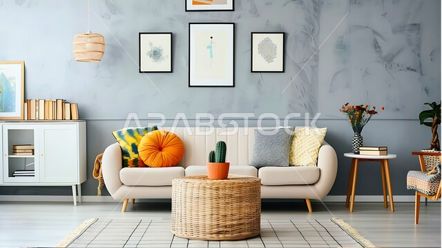 تصميم داخلي حديث لشقة سكنية، التصاميم والديكورات الداخلية لغرفة معيشة بأثاث منزلي راقي، اختيار الألوان المناسبة والتنسيق بين الأثاث والإكسسوارات، استخدام المفروشات ذو التصاميم العصرية