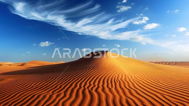 الرمال الذهبية الناعمة، الكثبان والتلال الرملية، مشهد السماء المليئة بالسحب والغيوم، المناخ الصحراوي الجاف والقاسي، المناظر الطبيعية في الصحراء في المملكة العربية، المناطق السياحية الصحراوية في السعودية