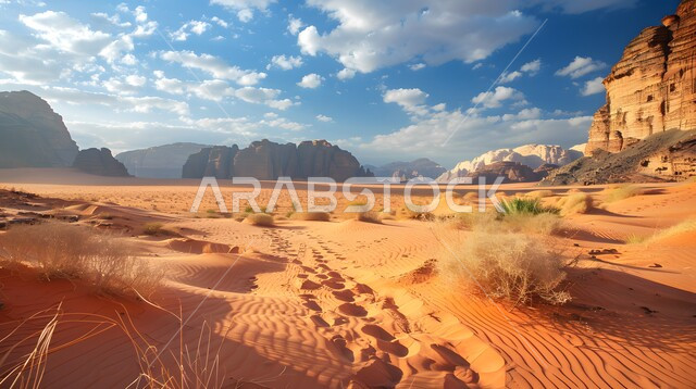 التكوينات والتشكيلات الصخرية في صحراء المملكة العربية السعودية، الرمال الناعمة والكثبان الرملية الذهبية، التضاريس والمرتفعات والقمم الجبلية في البراري، مناطق البادية والبيئة الطبيعية الصحراوية، المناخ الصحراوي الجاف والقاسي