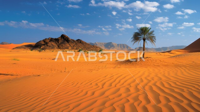 التشكيلات والتكوينات الصخرية في صحراء المملكة العربية السعودية، الرمال الناعمة والكثبان الرملية الذهبية، التضاريس والمرتفعات والقمم الجبلية في البراري، مناطق البادية والبيئة الطبيعية الصحراوية، المناخ الصحراوي الجاف والقاسي