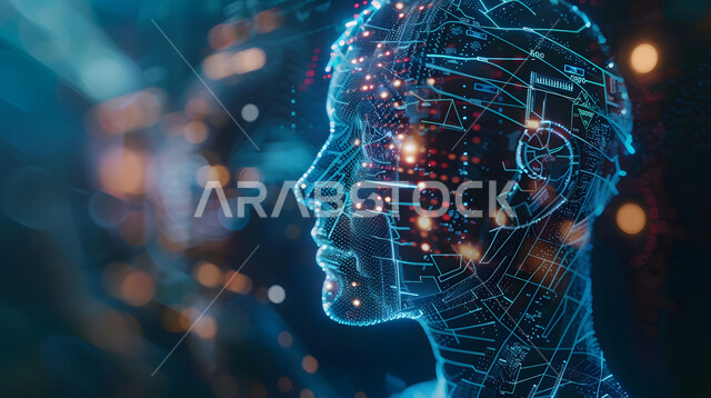 استخدام التكنولوجيا المتطورة والذكاء الإصطناعي لتقديم العلاج المناسب، رسومات واشكال ثلاثية الابعاد لرأس الانسان بتقنية الهولوجرام، التقدم التقني والتكنولوجي في المجال العلمي والصحي، الرؤية السعودية المستقبلية 2030