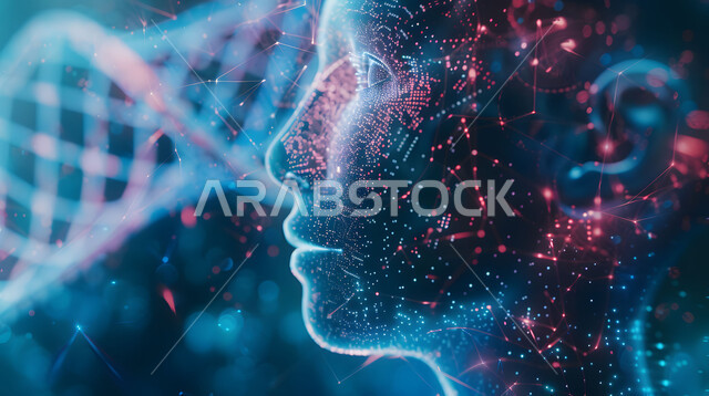 الرؤية السعودية المستقبلية 2030، استخدام التكنولوجيا المتطورة والذكاء الإصطناعي لتقديم العلاج المناسب، رسومات واشكال ثلاثية الابعاد لوجه الانسان بتقنية الهولوجرام، التقدم التقني والتكنولوجي في المجال العلمي والصحي