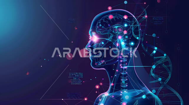 Three-dimensional shapes and drawings of the head and organs of the human body using hologram technology, technical and technological progress in the scientific and health fields, providing treatment with the help of advanced technology and artificial intelligence, the Saudi future vision 2030
