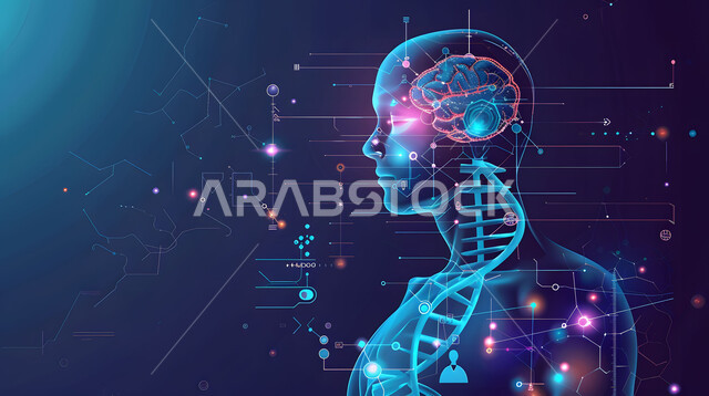 Technical and technological development in the scientific and health field, three-dimensional shapes and drawings of the head and organs of the human body using hologram technology, providing treatment with the help of advanced technology and artificial intelligence, the Saudi future vision 2030.