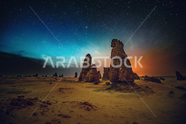 التكوينات والتشكيلات الصخرية في محميات المملكة العربية السعودية، مناطق جذب واستقطاب السائحين، مجرة درب التبانة والنجوم اللامعة فوق جبال الغراميل الحجرية في مدينة العلا، المعالم التاريخية الأثرية السياحية، مناظر الطبيعة الصحراوية