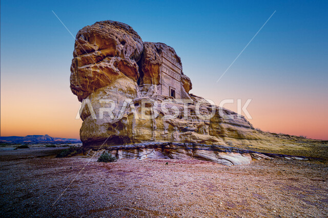 Ancient archaeological monuments in the Kingdom of Saudi Arabia, historical natural places to attract and attract tourists, Al-Farid Palace in Mada'in Saleh in Al-Ula Governorate, rock formations in desert areas, the tomb of Hayyan bin Kuza