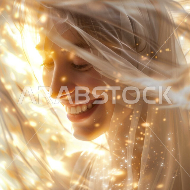 الاهتمام بالمظهر الخارجي، حجابات نسائية عصريه حديثه, مفهوم الأنوثة والنعومة، صورة مقربة لإمرأة عربية خليجية سعودية مبتسمة ترتدي الحجاب تنظر إلى الأسفل بإيماءات الخجل والحياء