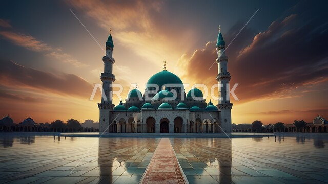 مساجد بديكورات حديثة وفاخرة، دعوة المسلمين للصلاة والعبادة والتقرب الى الله، مجسم ثلاثي الأبعاد لمسجد عريق، الفن الهندسي المعماري للقبب والمآذن