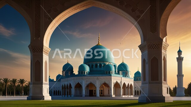 دعوة المسلمين للصلاة والعبادة والتقرب الى الله، مساجد بديكورات حديثة وفاخرة، مجسم ثلاثي الأبعاد لمسجد عريق، الفن الهندسي المعماري للقبب والمآذن