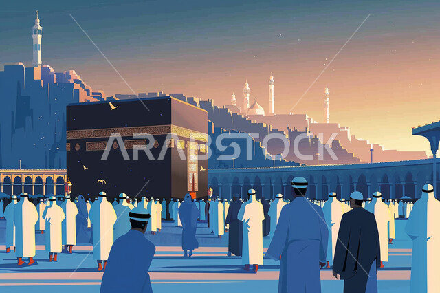 أداء مناسك الحج والعمرة، إقامة الصلاة حول الكعبة المشرفة في مكة المكرمة في المملكة العربية السعودية، حجاج بيت الله الحرام في ساحات الحرم المكي الشريف، أماكن ومعالم إسلامية دينية مقدسة، العبادة والتقرب الى الله تعالى