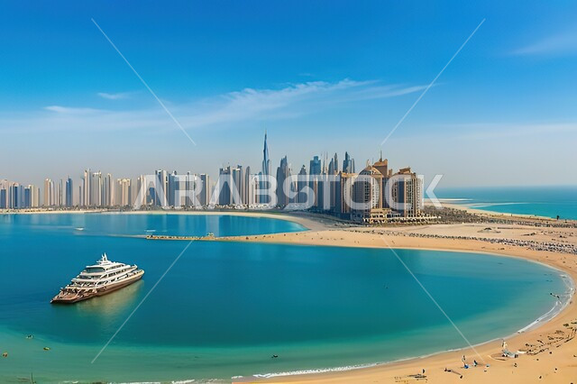 النقل البحري على مرسى دبي، الفن الهندسي المعماري المتطور للمنشآت التجارية والسكنية، صورة جوية لمرفأ يخوت فاخرة في مارينا مول، معالم سياحية مشهورة، أبراج وناطحات السحاب في  الإمارات العربية المتحدة