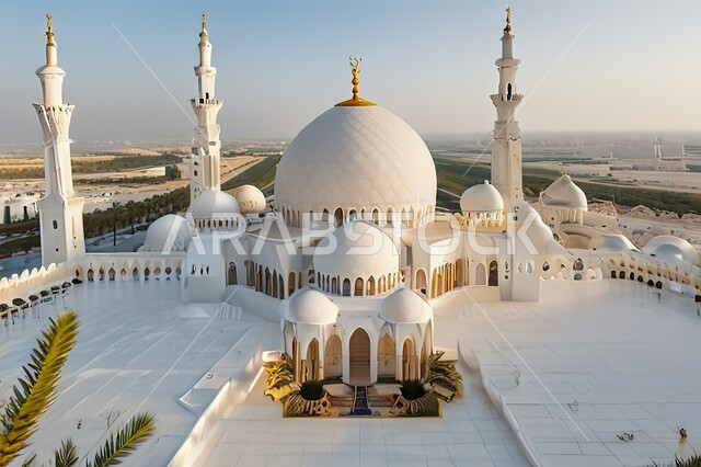 الفن الهندسي المعماري للمساجد على الطراز الإسلامي العربي، الأماكن الدينية الإسلامية في الإمارات العربية المتحدة، العبادة والتقرب الى الله، مسجد الشيخ زايد بن سلطان آل نهيان الكبير في إمارة ابو ظبي في النهار