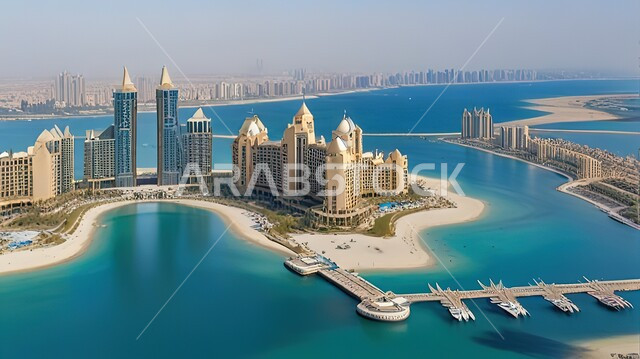 أبراج وناطحات السحاب في الإمارات العربية المتحدة، النقل البحري على مرسى دبي، الفن الهندسي المعماري المتطور للمنشآت التجارية والسكنية، صورة جوية لمرفأ يخوت فاخرة في مارينا مول، معالم سياحية مشهورة