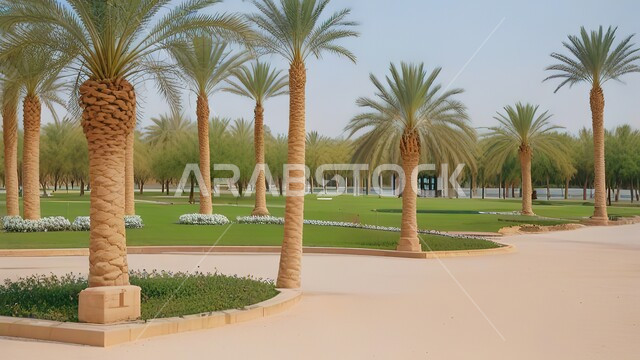 The quality of the types of Gulf dates, enjoying the natural scenery, the famous date palm farms, national local agricultural products and crops, green palm trees in the lands of the Kingdom of Saudi Arabia, the Saudi agricultural heritage