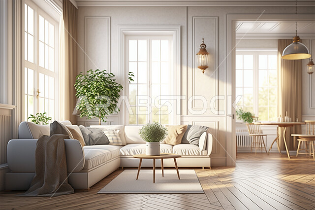 اختيار الألوان المناسبة والتنسيق بين الأثاث والإكسسوارات، استخدام المفروشات ذو التصاميم العصرية، تصميم داخلي حديث لشقق وفلل سكنية، الديكورات الداخلية لغرفة معيشة بأثاث منزلي راقي