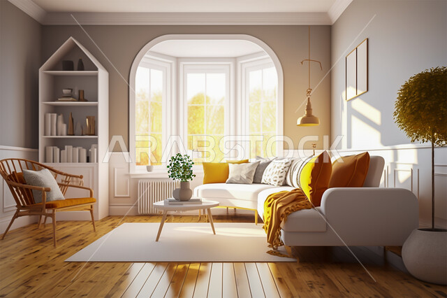 اختيار الألوان المناسبة والتنسيق بين الأثاث والإكسسوارات، استخدام المفروشات ذو التصاميم العصرية، تصميم داخلي حديث لشقق وفلل سكنية، الديكورات الداخلية لغرفة معيشة بأثاث منزلي راقي