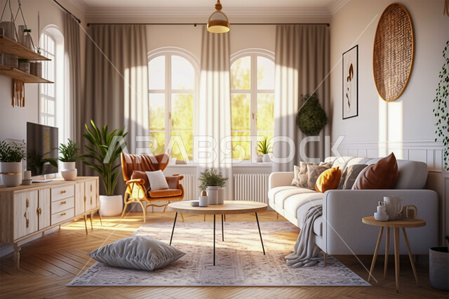 اختيار الألوان المناسبة والتنسيق بين الأثاث والإكسسوارات، استخدام المفروشات ذو التصاميم العصرية، تصميم داخلي حديث لشقق وفلل سكنية، الديكورات الداخلية لغرفة معيشة بأثاث منزلي راقي