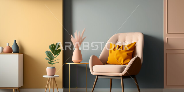 Caring for home ornamental plants and paying attention to their cultivation, coordinating furniture and accessories and choosing appropriate colors, interior decoration of a living room with high-end home furniture, using furnishings with modern designs, modern interior design for residential apartments and villas.