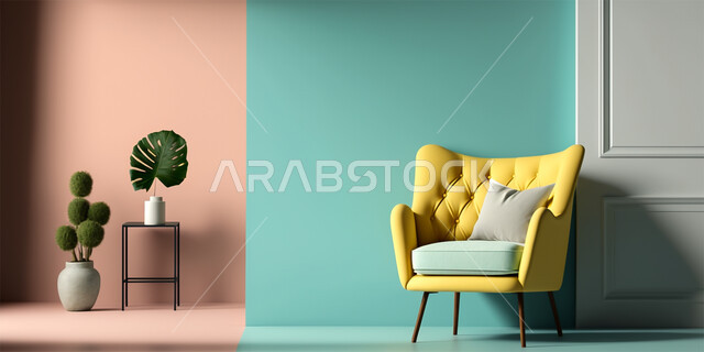 Caring for home ornamental plants and paying attention to their cultivation, coordinating furniture and accessories and choosing appropriate colors, interior decoration of a living room with high-end home furniture, using furnishings with modern designs, modern interior design for residential apartments and villas.